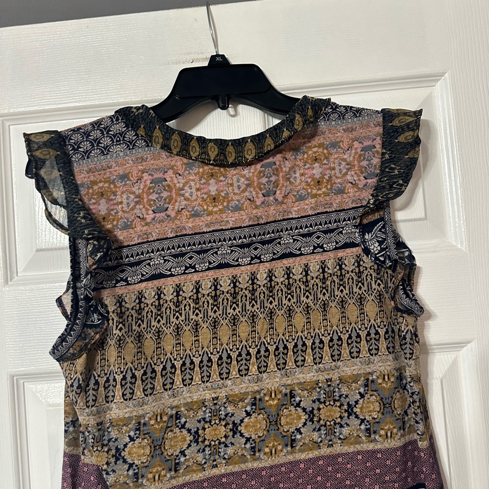 Lucky Brand Boho Print Blouse with Ruffle Trim - Picture 8 of 13